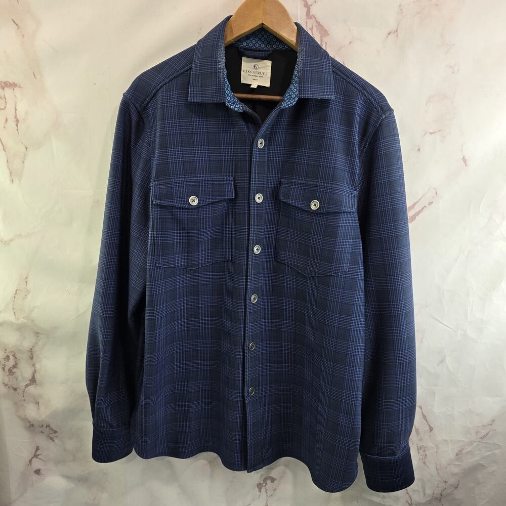 Construct Shirt Jacket Men Medium Blue Button Fleece Lined Sherpa Fleece Shacket